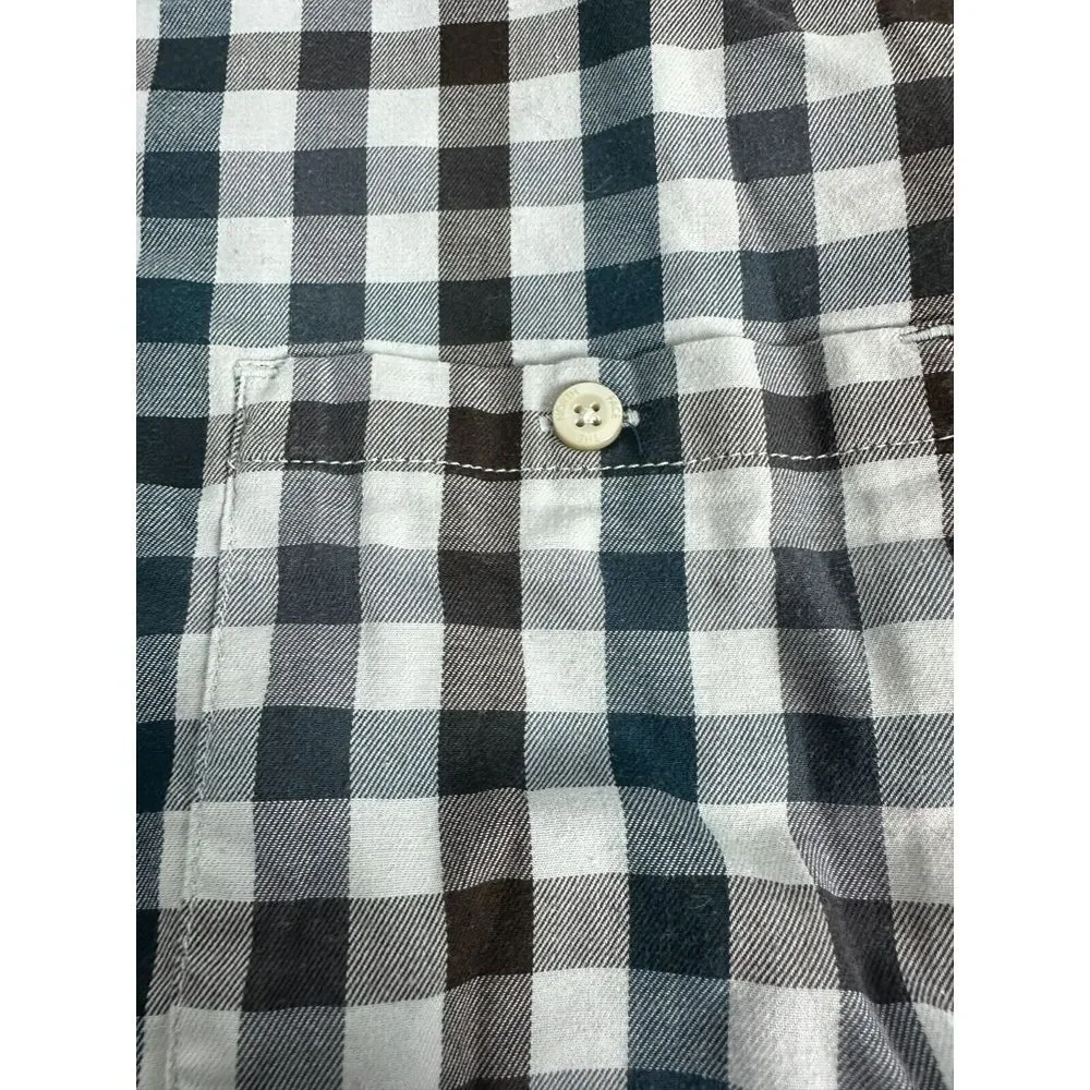 The North Face‎ Mens Large Black/White/Green Check Plaid Long Sleeve Button Up
